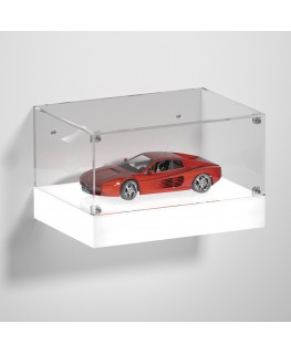 E-1118 TEC-X - Personalizzabile - Teca espositiva da parete con base opal illuminata a led e parte superiore in plexiglass tr...