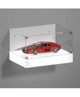 E-1119 TEC-X - Personalizzabile - Teca espositiva da parete con base opal illuminata a led e parte superiore in plexiglass tr...