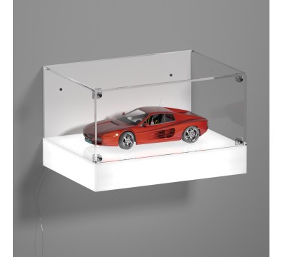 E-1119 TEC-X - Personalizzabile - Teca espositiva da parete con base opal illuminata a led e parte superiore in plexiglass tr...