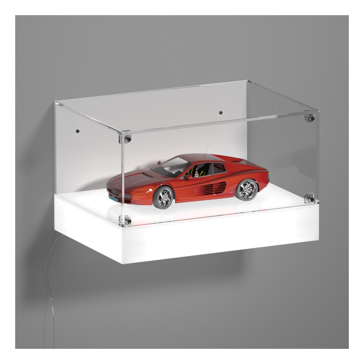 E-1119 TEC-X - Personalizzabile - Teca espositiva da parete con base opal illuminata a led e parte superiore in plexiglass tr...