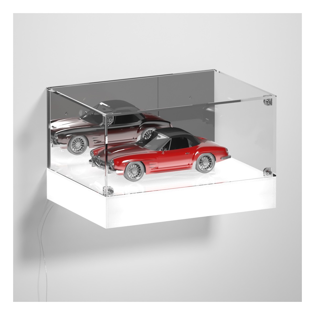 E-1121 TEC-X - Personalizzabile - Teca espositiva da parete con base opal illuminata a led e parte superiore in plexiglass tr...