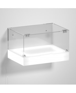 E-1127 TEC-X - Personalizzabile - Teca espositiva da parete con base opal illuminata a led e parte superiore in plexiglass tr...