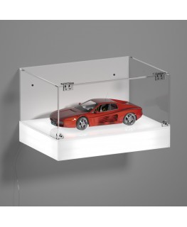 E-1128 TEC-X - Personalizzabile - Teca espositiva da parete con base opal illuminata a led e parte superiore in plexiglass tr...