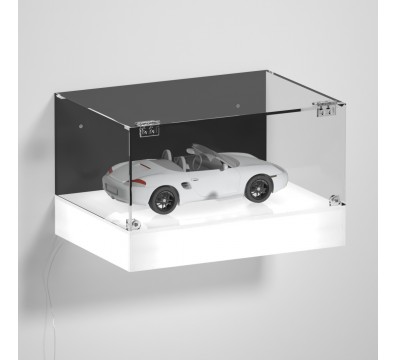 E-1129 TEC-X - Personalizzabile - Teca espositiva da parete con base opal illuminata a led e parte superiore in plexiglass tr...