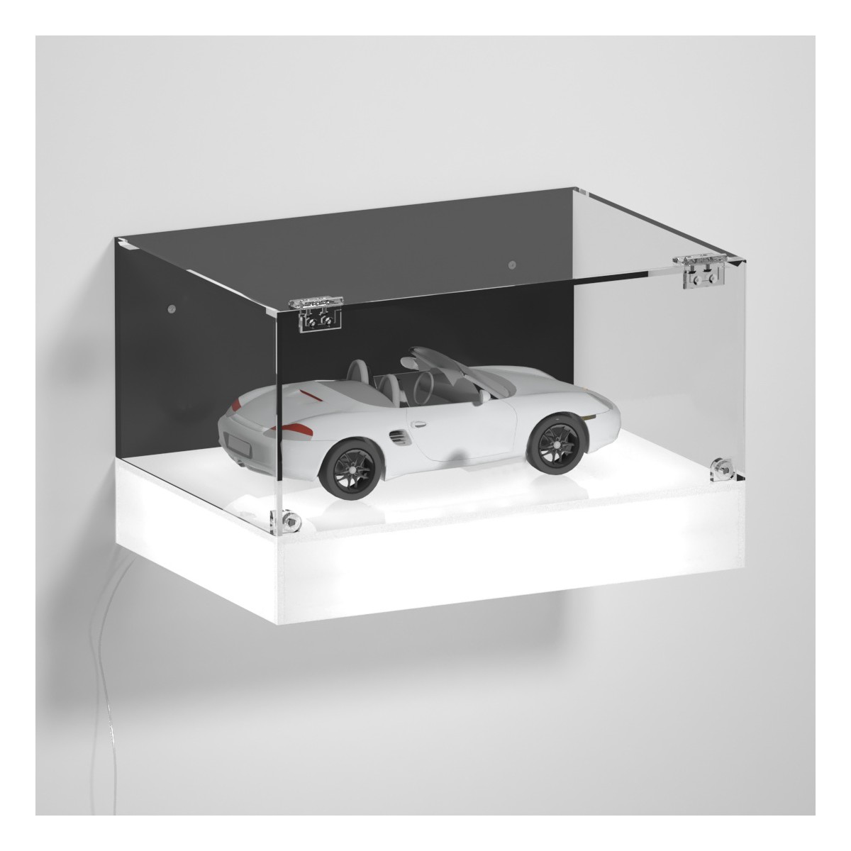 E-1129 TEC-X - Personalizzabile - Teca espositiva da parete con base opal illuminata a led e parte superiore in plexiglass tr...