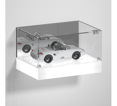 E-1130 TEC-X - Personalizzabile - Teca espositiva da parete con base opal illuminata a led e parte superiore in plexiglass tr...