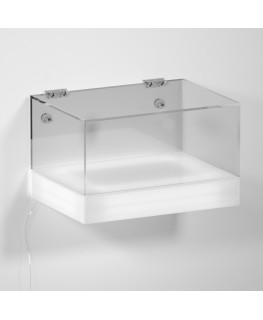 Personalizzabile - Teca espositiva da parete con base opal illuminata a led  e parte superiore in plexiglass trasparente 5 lati c