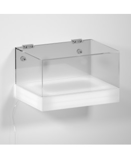 E-1136 TEC-X - Personalizzabile - Teca espositiva da parete con base opal illuminata a led e parte superiore in plexiglass tr...