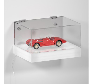 E-1136 TEC-X - Personalizzabile - Teca espositiva da parete con base opal illuminata a led e parte superiore in plexiglass tr...