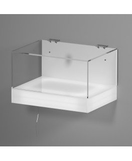 E-1137 TEC-X - Personalizzabile - Teca espositiva da parete con base opal illuminata a led e parte superiore in plexiglass tr...