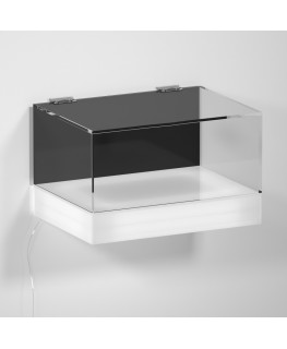 E-1138 TEC-X - Personalizzabile - Teca espositiva da parete con base opal illuminata a led e parte superiore in plexiglass tr...