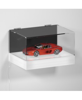 E-1138 TEC-X - Personalizzabile - Teca espositiva da parete con base opal illuminata a led e parte superiore in plexiglass tr...