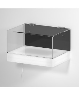 E-1138 TEC-X - Personalizzabile - Teca espositiva da parete con base opal illuminata a led e parte superiore in plexiglass tr...