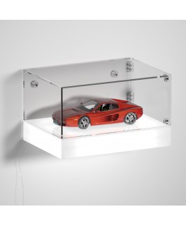 E-1145 TEC-X - Personalizzabile - Teca espositiva da parete con base opal illuminata a led e parte superiore in plexiglass tr...