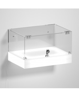 E-1154 TEC-X - Personalizzabile - Teca espositiva da parete con base opal illuminata a led e parte superiore in plexiglass tr...