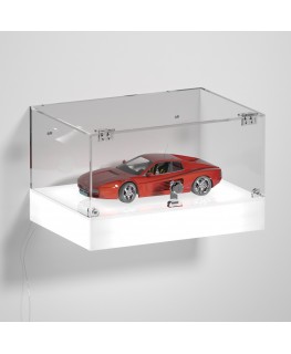 E-1154 TEC-X - Personalizzabile - Teca espositiva da parete con base opal illuminata a led e parte superiore in plexiglass tr...