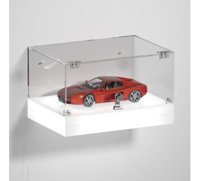 E-1154 TEC-X - Personalizzabile - Teca espositiva da parete con base opal illuminata a led e parte superiore in plexiglass tr...