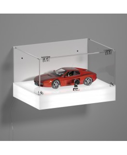 E-1155 TEC-X - Personalizzabile - Teca espositiva da parete con base opal illuminata a led e parte superiore in plexiglass tr...