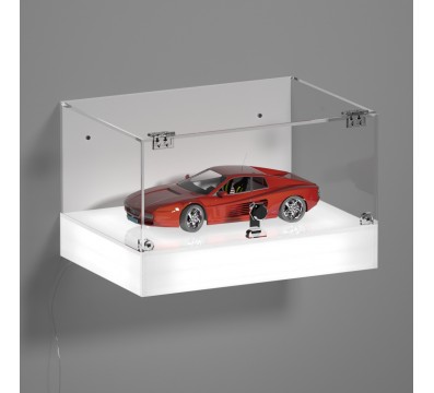E-1155 TEC-X - Personalizzabile - Teca espositiva da parete con base opal illuminata a led e parte superiore in plexiglass tr...