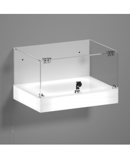 E-1155 TEC-X - Personalizzabile - Teca espositiva da parete con base opal illuminata a led e parte superiore in plexiglass tr...