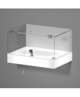 E-1155 TEC-X - Personalizzabile - Teca espositiva da parete con base opal illuminata a led e parte superiore in plexiglass tr...