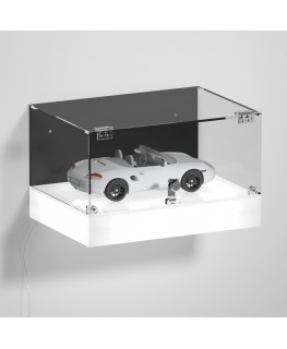 E-1156 TEC-X - Personalizzabile - Teca espositiva da parete con base opal illuminata a led e parte superiore in plexiglass tr...