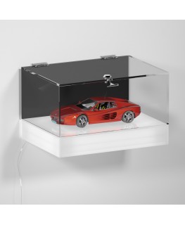 E-1165 TEC-X - Personalizzabile - Teca espositiva da parete con base opal illuminata a led e parte superiore in plexiglass tr...