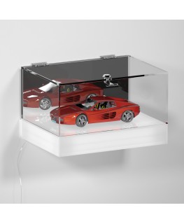 E-1166 TEC-X - Personalizzabile - Teca espositiva da parete con base opal illuminata a led e parte superiore in plexiglass tr...