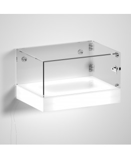 E-1172 TEC-X - Personalizzabile - Teca espositiva da parete con base opal illuminata a led e parte superiore in plexiglass tr...