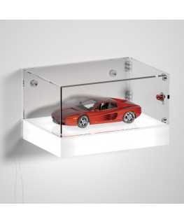 E-1172 TEC-X - Personalizzabile - Teca espositiva da parete con base opal illuminata a led e parte superiore in plexiglass tr...