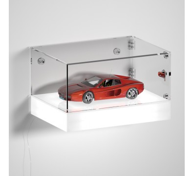 E-1172 TEC-X - Personalizzabile - Teca espositiva da parete con base opal illuminata a led e parte superiore in plexiglass tr...