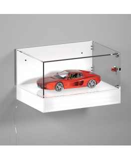E-1173 TEC-X - Personalizzabile - Teca espositiva da parete con base opal illuminata a led e parte superiore in plexiglass tr...