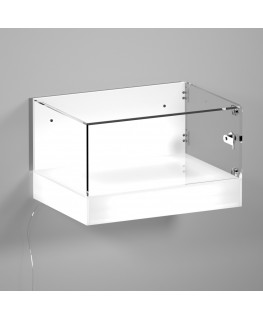 E-1173 TEC-X - Personalizzabile - Teca espositiva da parete con base opal illuminata a led e parte superiore in plexiglass tr...
