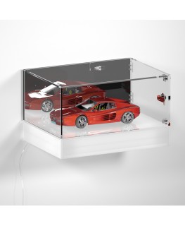 E-1175 TEC-X - Personalizzabile - Teca espositiva da parete con base opal illuminata a led e parte superiore in plexiglass tr...