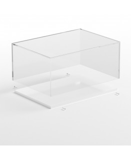 E-932 TEC-X - Personalizzabile - Teca espositiva in plexiglass da banco con base avvitata bianca | lato trasparente - spess. ...