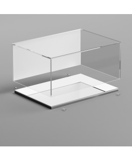 E-937 TEC-X - Personalizzabile - Teca espositiva in plexiglass da banco con base a specchio avvitata | lato bianco - spess. 5 mm