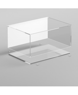 E-940 TEC-X - Personalizzabile - Teca espositiva in plexiglass da banco con base trasparente avvitata | lato bianco - spess. ...