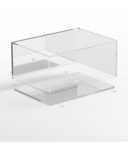 E-942 TEC-X - Personalizzabile - Teca espositiva in plexiglass da banco con base trasparente avvitata | specchio laterale - s...