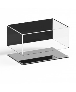 E-953 TEC-X - Personalizzabile - Teca espositiva in plexiglass da banco con base a specchio appoggiata | lato nero - spess. 5 mm