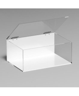 E-1079 TEC-X - Personalizzabile - Teca espositiva in plexiglass trasparente da banco 5 lati chiusi con sportello superiore co...