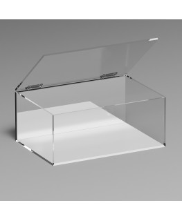 E-1081 TEC-X - Personalizzabile - Teca espositiva in plexiglass trasparente da banco 5 lati chiusi con sportello superiore co...