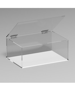 E-1082 TEC-X - Personalizzabile - Teca espositiva in plexiglass trasparente da banco 5 lati chiusi con sportello superiore co...