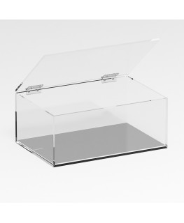 E-1089 TEC-X - Personalizzabile - Teca espositiva in plexiglass trasparente da banco 5 lati chiusi con sportello superiore co...