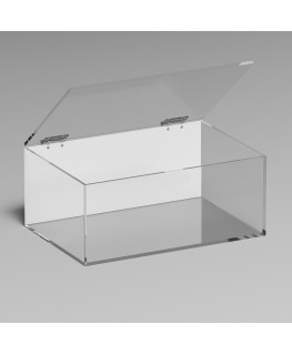 E-1090 TEC-X - Personalizzabile - Teca espositiva in plexiglass trasparente da banco 5 lati chiusi con sportello superiore co...