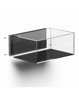E-965 TEC-X - Personalizzabile - Teca espositiva in plexiglass da parete con retro avvitato base nera | specchio laterale - s...