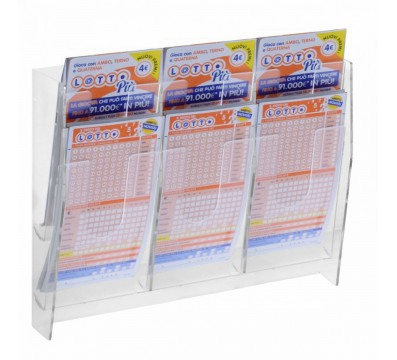 E-481 - Espositore porta schedine e gratta e vinci da parete in plexiglass trasparente