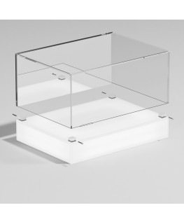 E-1116 TEC-X - Personalizzabile - Teca espositiva da banco con base opal illuminata a led e parte superiore in plexiglass tra...