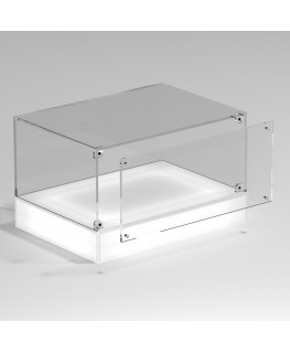 E-1117 TEC-X - Personalizzabile - Teca espositiva da banco con base opal illuminata a led e parte superiore in plexiglass tra...
