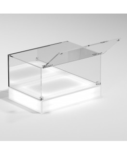 E-1132 TEC-X - Personalizzabile - Teca espositiva da banco con base opal illuminata a led e parte superiore in plexiglass tra...