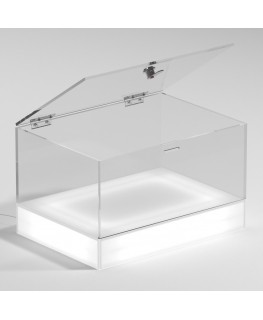 E-1153 TEC-X - Personalizzabile - Teca espositiva da banco con base opal illuminata a led e parte superiore in plexiglass tra...
